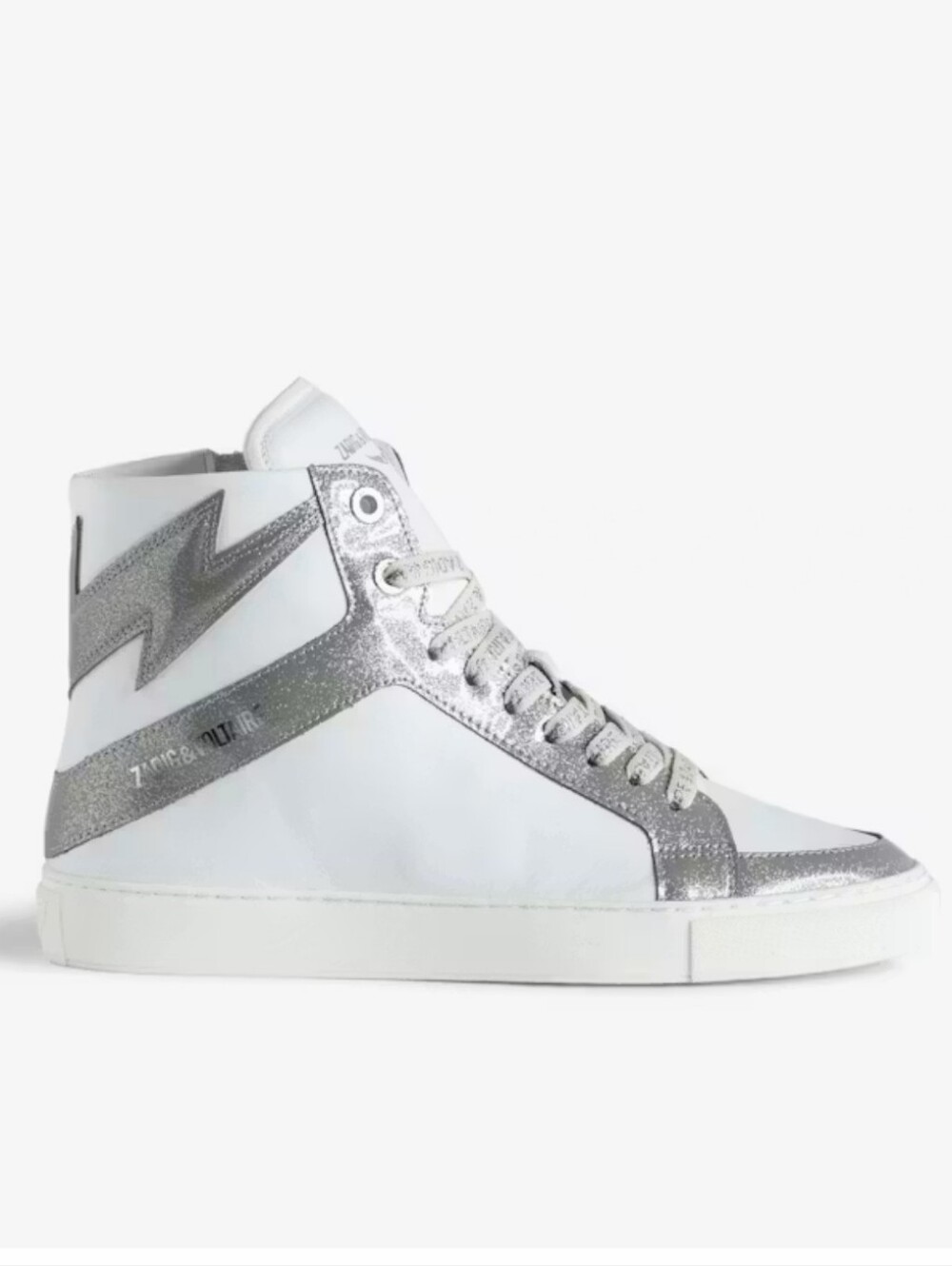 Zadig & Voltaire Silver Glitter Lightning Bolt Leather High Top Sneakers Size 40